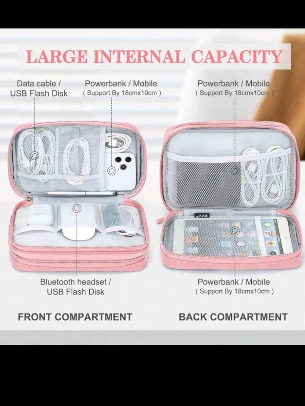 PORTABLE ELECTRONICS ACCESSORY ORGANIZER- GRAY COLOR 